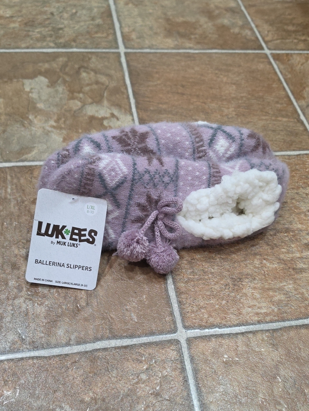New LUK EES by MUK LUKS Ballerina Slippers Womens Size L/XL (8-10)